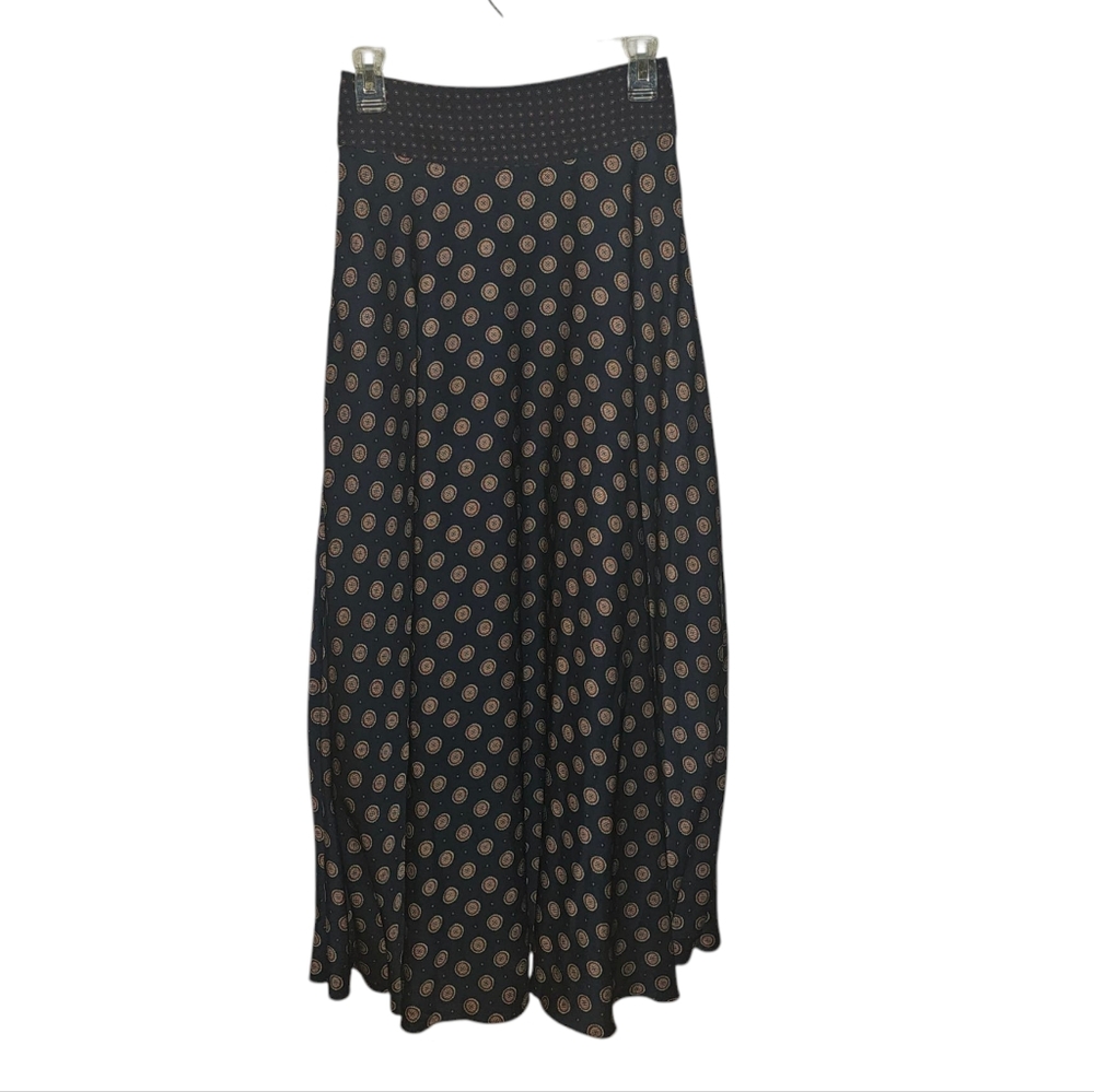 Banana Republic Foulard Maxi Skirt-Size 0-Navy/Orange Circle Print‎ - Picture 7 of 8